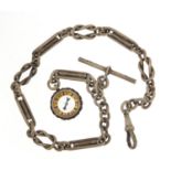 Victorian silver watch chain with T bar and compass fob, 32cm in length, 41.2g :For Further