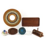 1970's ceramics and wooden ware including an Italian ashtray by Bitossi, Norwegian tea tray and
