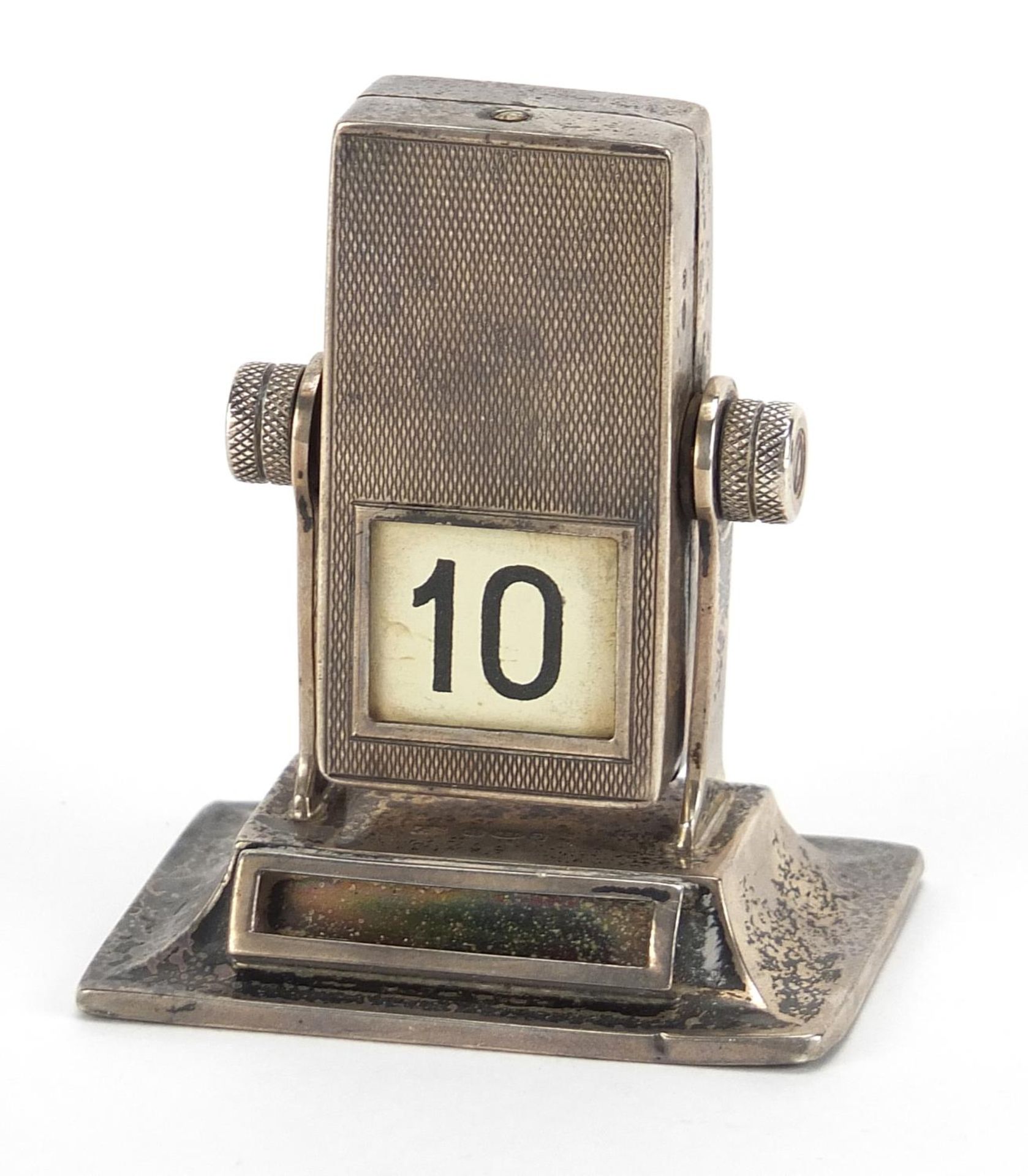 Engine turned silver rotating desk calendar, London import marks, 6.5cm high, 103.6g :For Further - Image 2 of 4