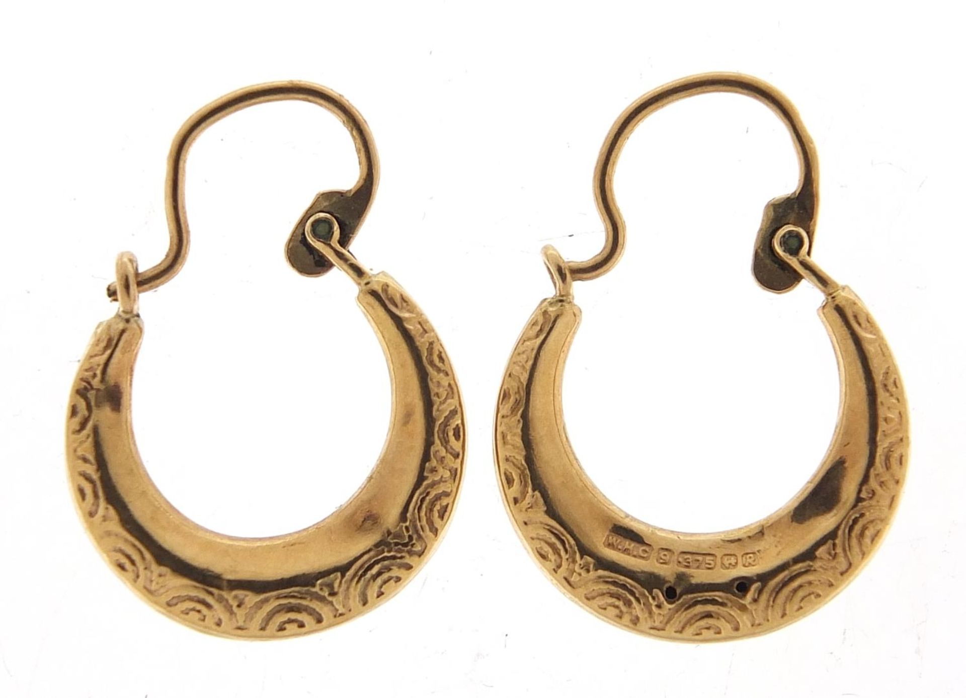 Pair of 9ct gold hoop earrings, 1.2cm in diameter, 1.0g :For Further Condition Reports Please