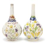 Pair of Islamic rosewater sprinklers hand painted with flowers, each 15.5cm high :For Further
