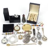 Objects including pocket watches, Butler & Wilson style keyring and compact :For Further Condition