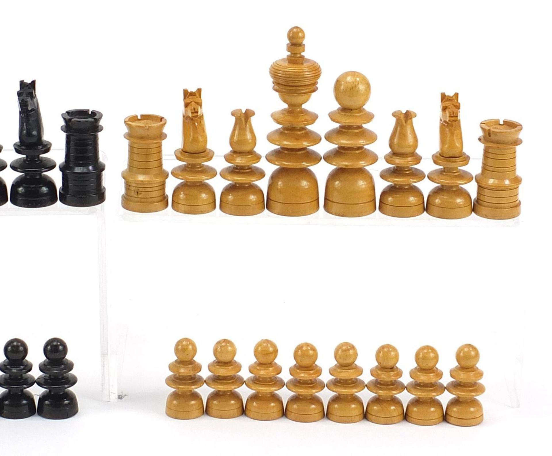 Box with ebonised Chessman chess set with case, the largest pieces each 10cm high :For Further - Image 3 of 6