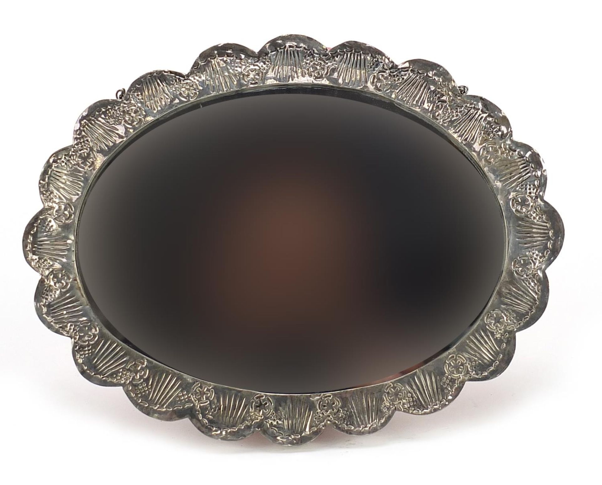 Turkish 900 grade silver mirror embossed with flowers, 20.5cm wide :For Further Condition Reports - Image 3 of 3