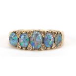 9ct gold graduated opal and diamond ring, size L, 2.5g :For Further Condition Reports Please Visit