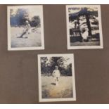 Early 20th century black and white photographs arranged in an album including Kent cricket, Ice