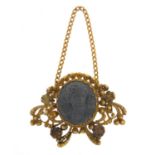 Antique unmarked gold lava cameo brooch, 4cm wide, 7.7g :For Further Condition Reports Please