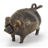 Patinated bronze boar design desk bell, 16.5cm in length :For Further Condition Reports Please Visit