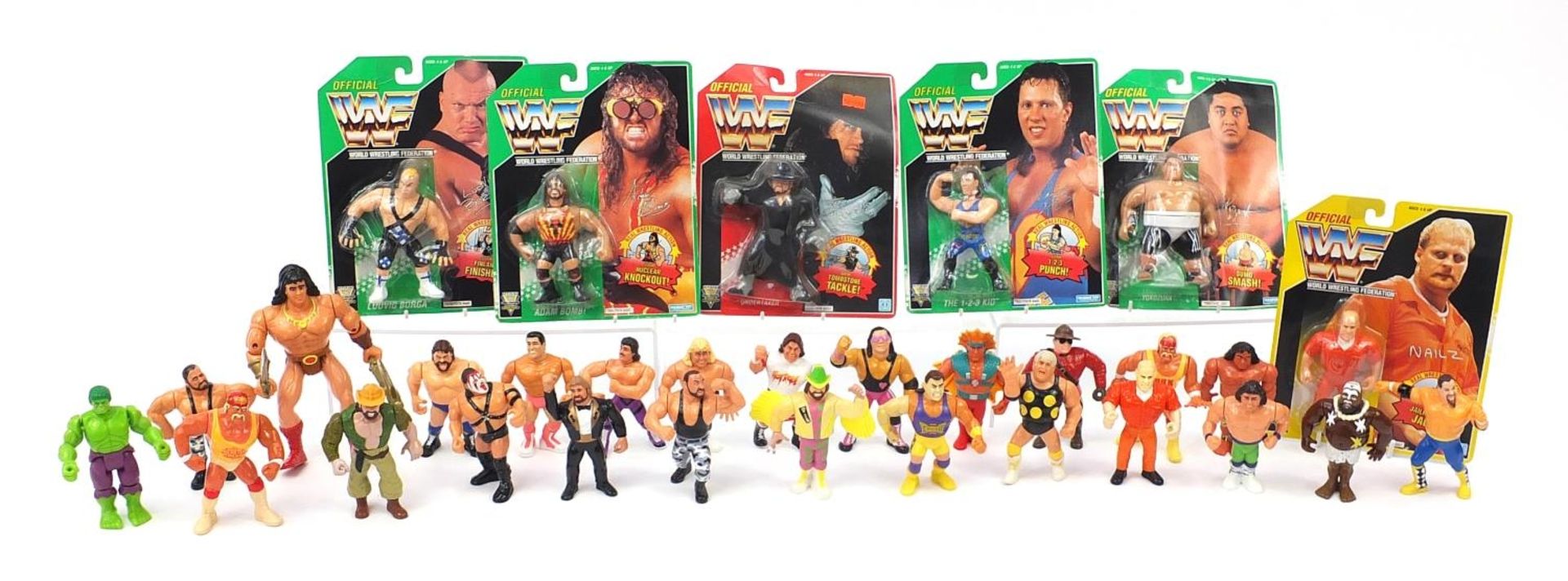 1990's and later WWF wrestling action figures including six with blister packs together with a small