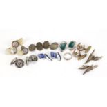 Group of antique and later cufflinks including silver daggers with detachable sheaths, pair of