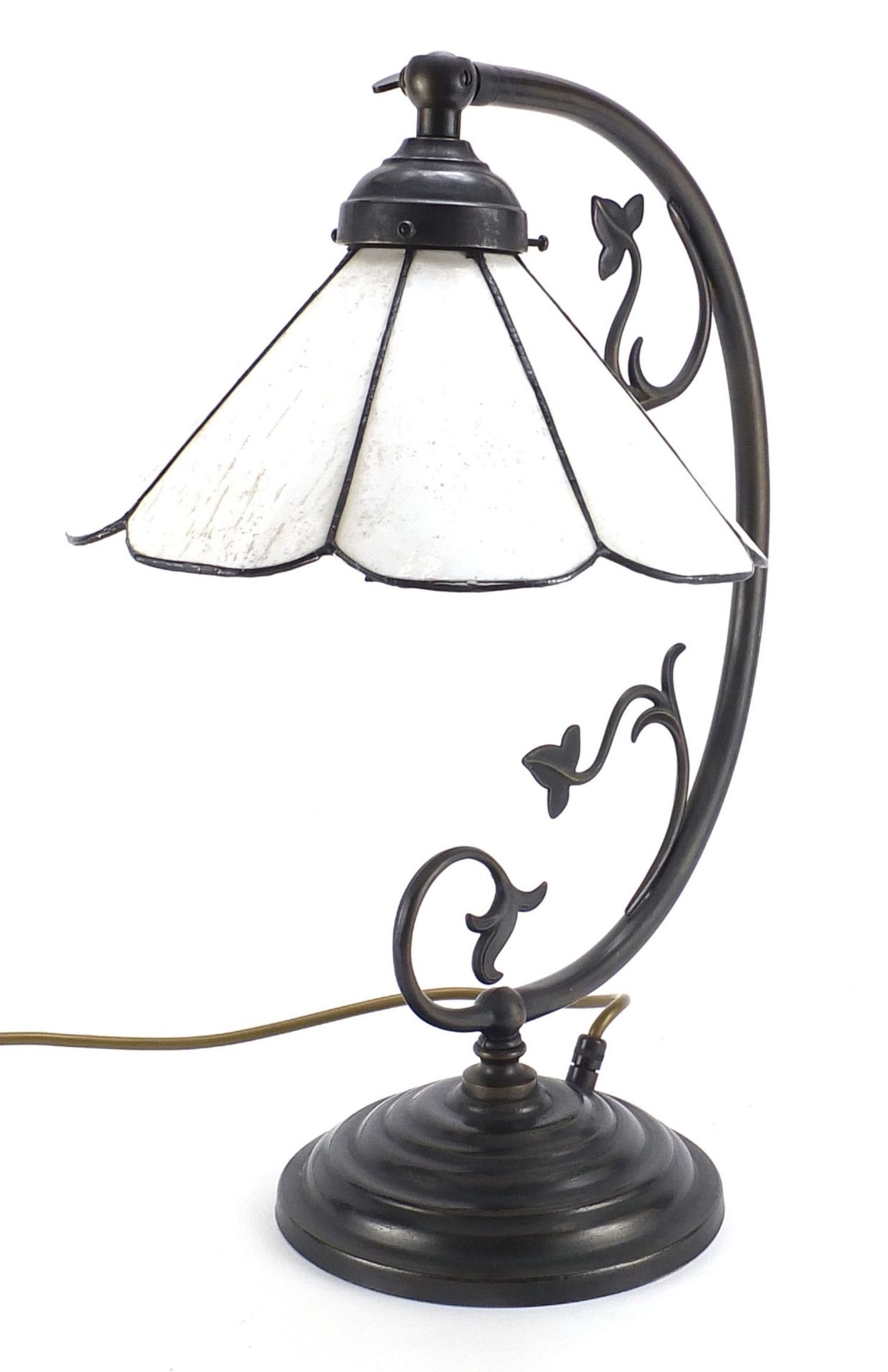 Bronzed table lamp with Tiffany design shade, 43cm high :For Further Condition Reports Please