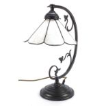 Bronzed table lamp with Tiffany design shade, 43cm high :For Further Condition Reports Please