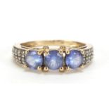 9ct gold blue and white stone ring, size N, 2.6g :For Further Condition Reports Please Visit Our