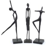 Pair of Modernist bronzed sculptures of dancers and one other, the largest 34cm high :For Further