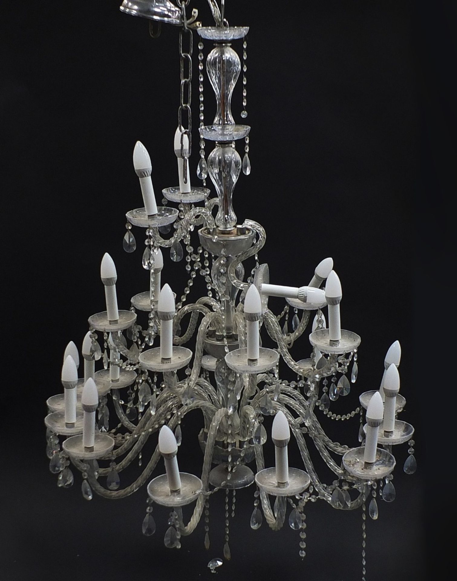 Large glass three tier chandelier with twenty one branches, approximately 110cm high x 90cm in - Image 4 of 4