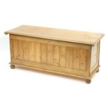 Pine blanket box with hinged lid, 54cm H x 125cm W x 46cm D :For Further Condition Reports Please