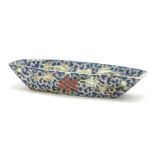 Chinese porcelain blue ground saucer hand painted with flowers, 15.5cm in length :For Further