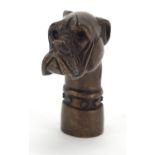 Patinated bronze dog's head walking stick handle, 6.5cn high :For Further Condition Reports Please