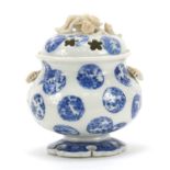 Japanese Hirado porcelain koro with cover, hand painted with flowers, character marks to the base,