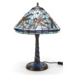 Bronzed Tiffany design table lamp with shade decorated with dragonflies, 58cm high :For Further