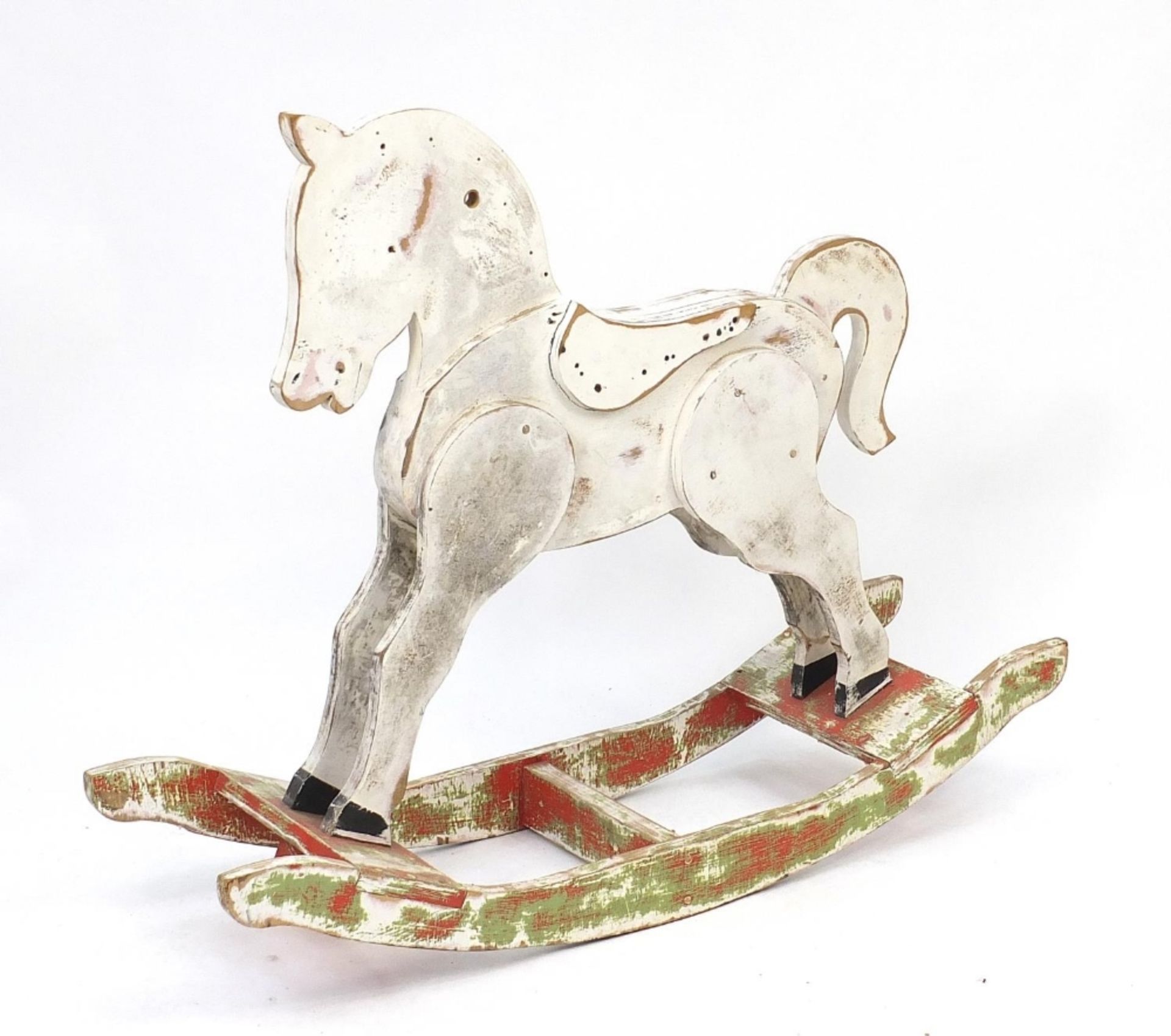 Painted wooden child's rocking horse, 122cm in length :For Further Condition Reports Please Visit