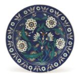 Turkish Iznik pottery plate hand painted with flowers, 31cm in diameter :For Further Condition
