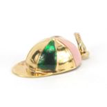 9ct gold and enamel jockey cap charm, 2cm high, 1.2g :For Further Condition Reports Please Visit Our