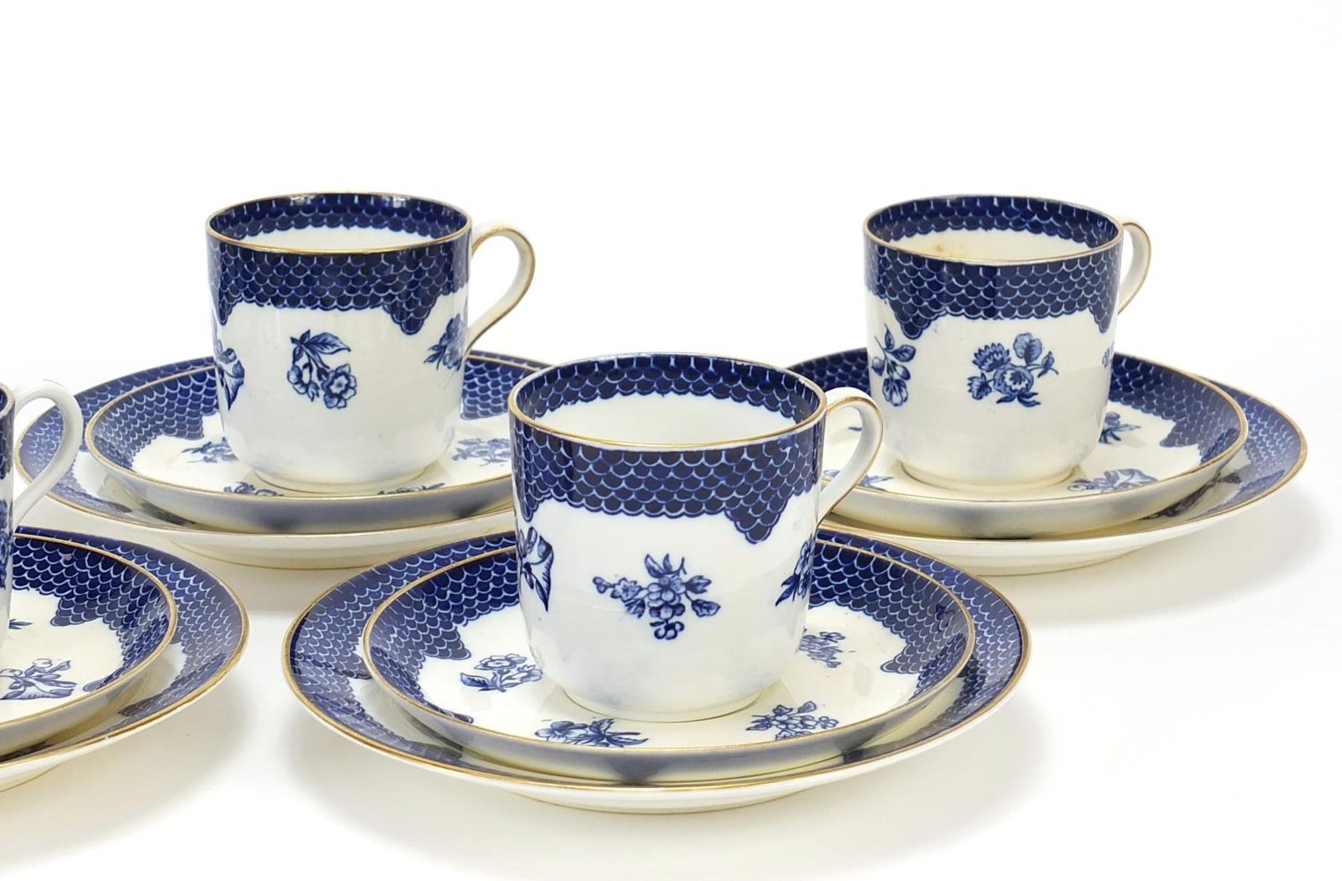 Set of six Coalport blue and white trios decorated with flowers, each cup 6.5cm high :For Further - Image 3 of 4