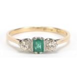 18ct gold and platinum emerald and diamond ring, size N, 1.8g :For Further Condition Reports