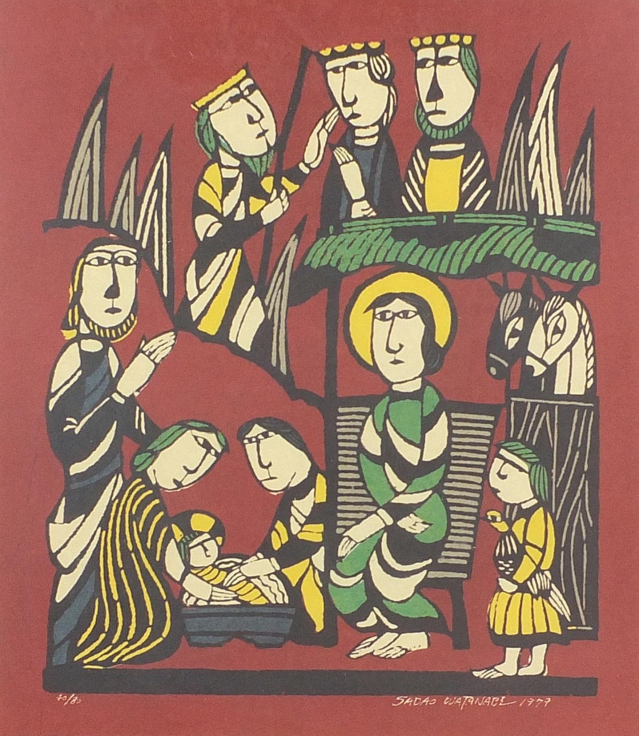 Sadao Watanabe - The Visitation, The Nativity and Christ Washing Peter's Feet, three Japanese - Image 6 of 15