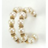 Pair of 9ct gold cultured pearl hoop earrings, 2cm in diameter, 2.7g :For Further Condition