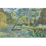 Rex Probert - Water garden, watercolour, Royal Society of British Artists labels verso, mounted,