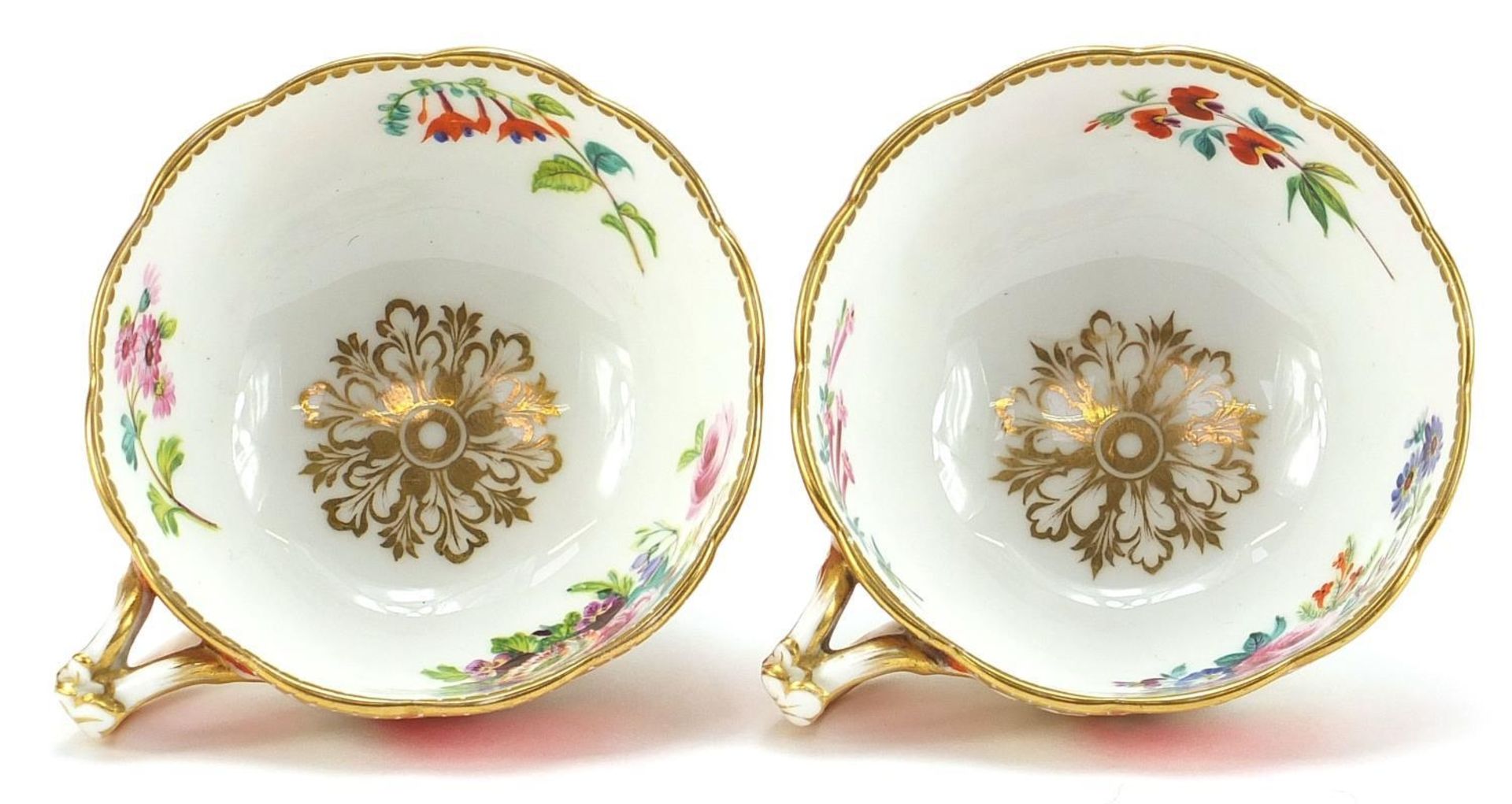 Pair of 19th century porcelain cups and saucers finely hand painted with flowers, numbered 1743, - Bild 5 aus 7