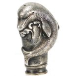 Silver plated dolphin design walking stick pommel, 12.5cm high :For Further Condition Reports Please