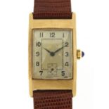 Art Deco gentlemen's 9ct gold manual wristwatch with blue cabochon crown, the case 21.5mm wide :