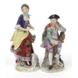 Pair of German porcelain figures with sheep, the largest 24.5cm high :For Further Condition