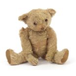 Antique golden teddy bear with beaded eyes and jointed limbs, 40cm high :For Further Condition