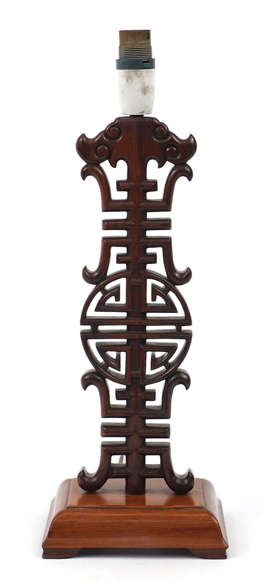 Chinese carved hardwood table lamp, 37cm high excluding the fitting :For Further Condition Reports