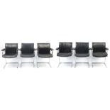 Set of six Scandinavian design chrome chairs with black leather upholstery, each 81.5cm high :For