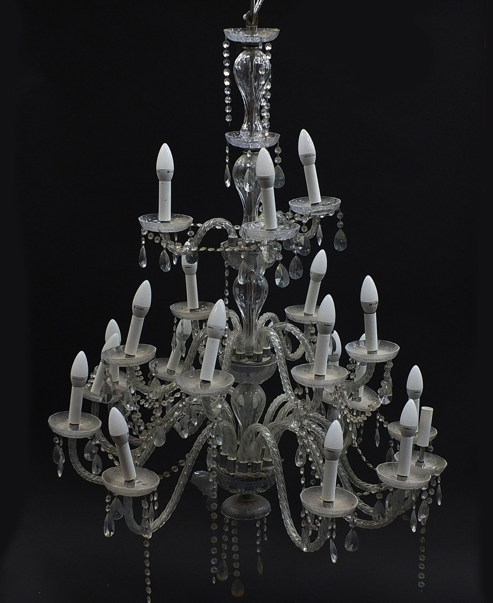 Large three tier glass chandelier with twenty one branches, approximately 110cm high x 90cm in - Image 4 of 4