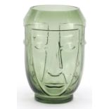 Large Scandinavian design green glass face vase, 28.5cm high :For Further Condition Reports Please
