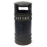 Victorian cast iron litter bin with painted lettering, hinged front and liner, 94cm high :For