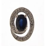 9ct white gold sapphire and diamond pendant, 1.2cm high, 0.9g :For Further Condition Reports
