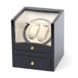 Ebonised automatic watch wind up display case with base drawer, 21.5cm H x 18cm W x 18cm D :For