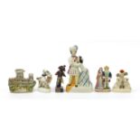 Victorian and later Staffordshire figures including one titled Romeo & Juliet, the largest 31cm high