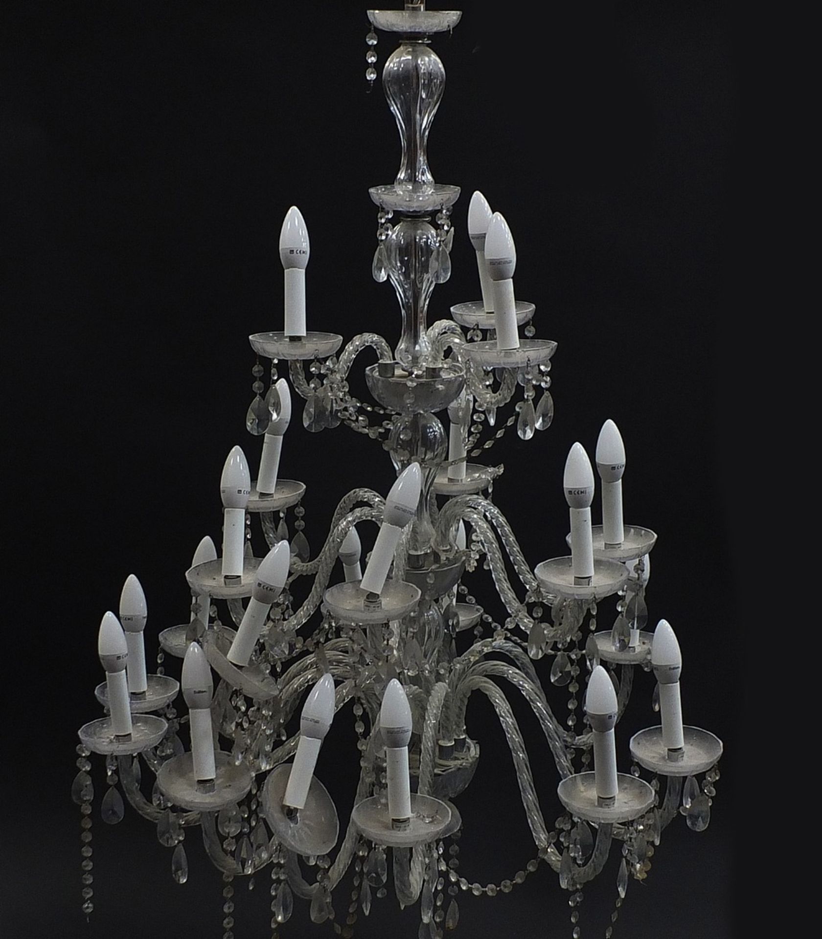 Large three tier glass chandelier with twenty one branches, approximately 110cm high x 90cm in - Image 4 of 4