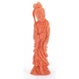 Chinese coral carving of a robed female, 9cm high :For Further Condition Reports Please Visit Our
