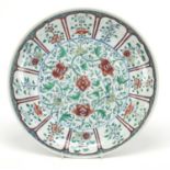 Chinese doucai porcelain plate finely hand painted with flowers amongst scrolling foliage, six