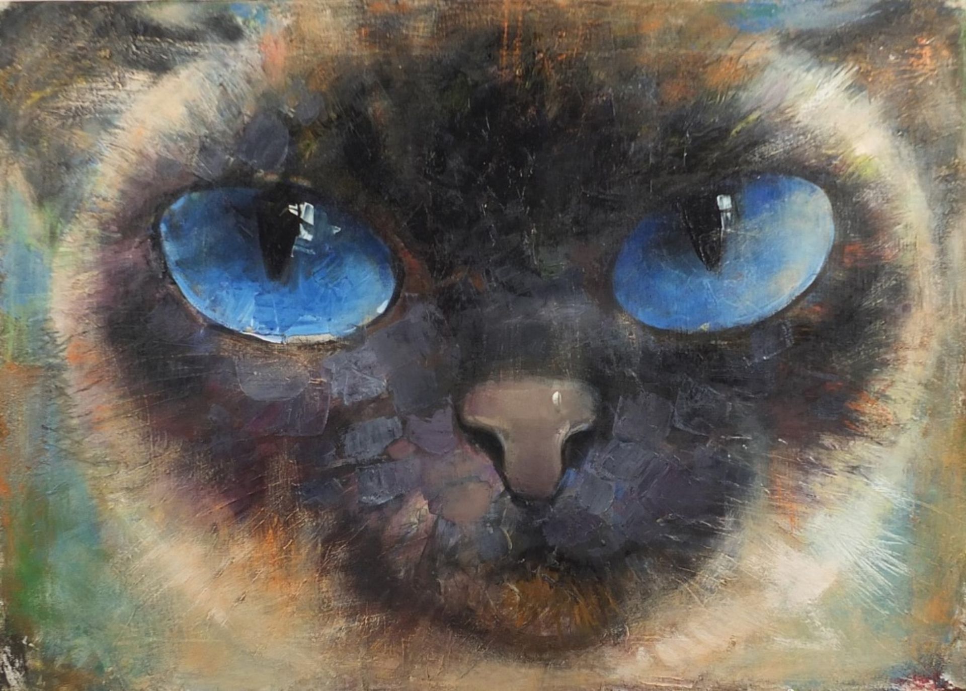 Alexander Surkov - Portrait of a cat, Russian oil on canvas, with certificate of authenticity,