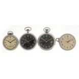 Four vintage open face pocket watches comprising Smith's, Ingersoll, Oris and Ergo, the largest 50mm